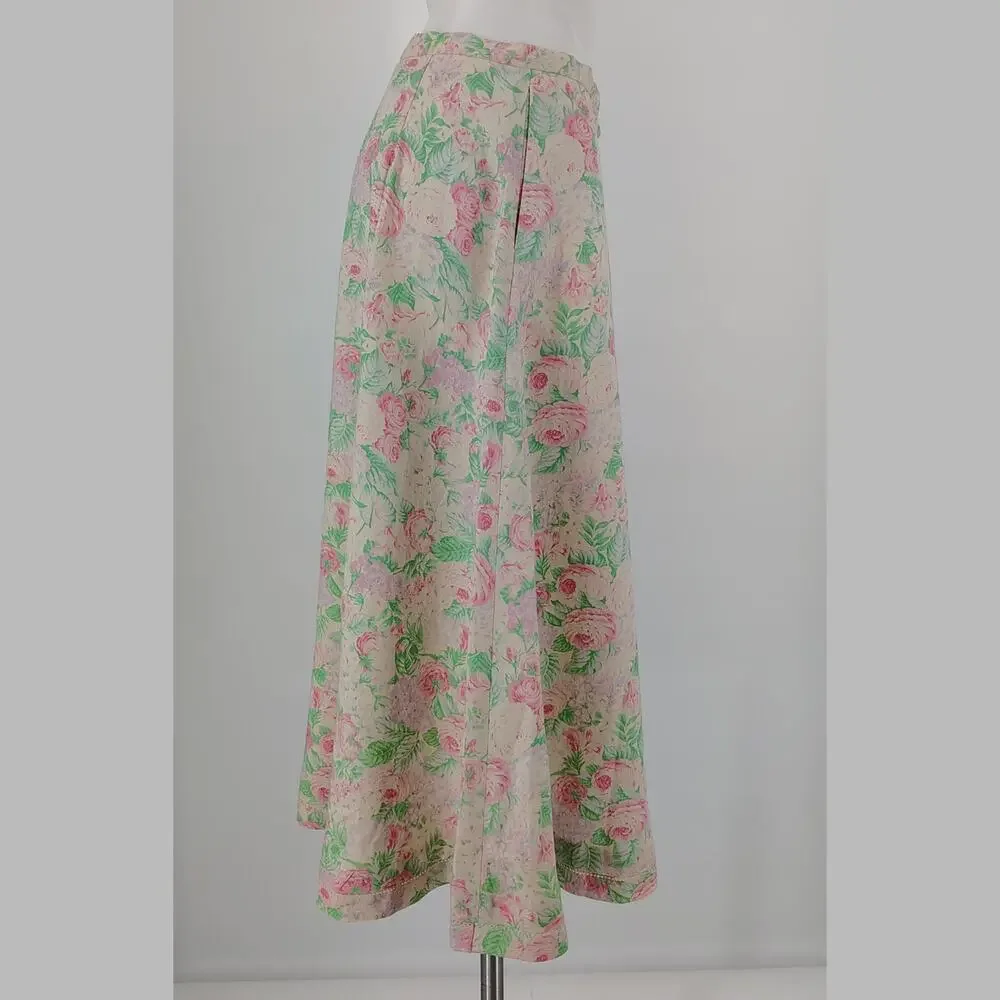 Vintage Lauren Ralph Lauren 100% Linen Floral Button-Front Skirt FLAW Size 8